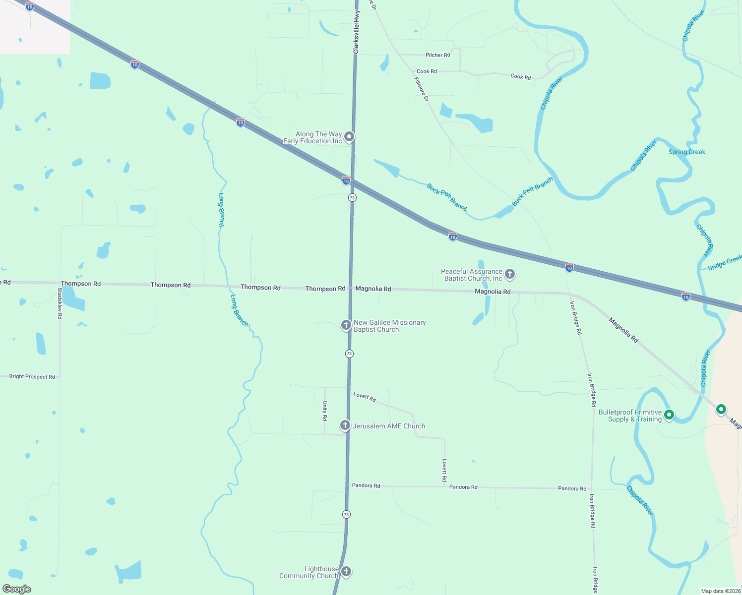 map of restaurants, bars, coffee shops, grocery stores, and more near 4421 Magnolia Road in Marianna