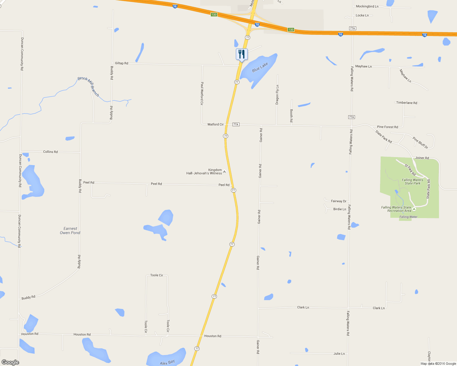 map of restaurants, bars, coffee shops, grocery stores, and more near 1500 Peel Road in Chipley