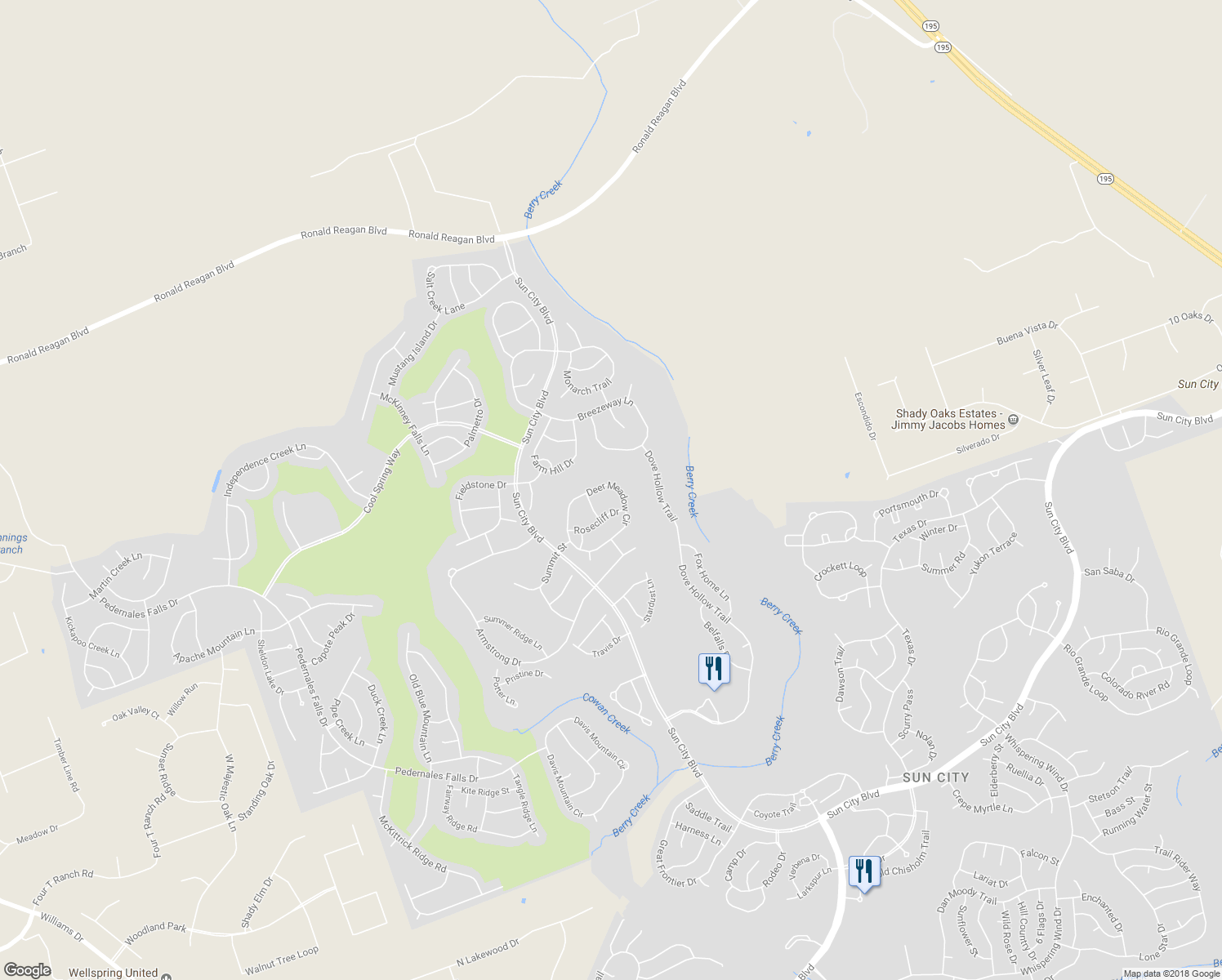 map of restaurants, bars, coffee shops, grocery stores, and more near 519 Deer Meadow Circle in Georgetown