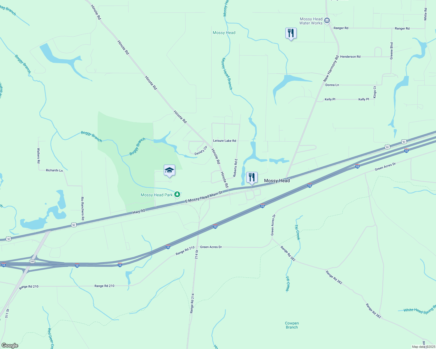 map of restaurants, bars, coffee shops, grocery stores, and more near 169 Hinote Road in DeFuniak Springs