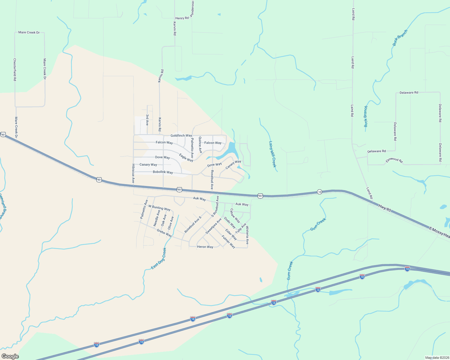 map of restaurants, bars, coffee shops, grocery stores, and more near 4696 Bobolink Way in Crestview