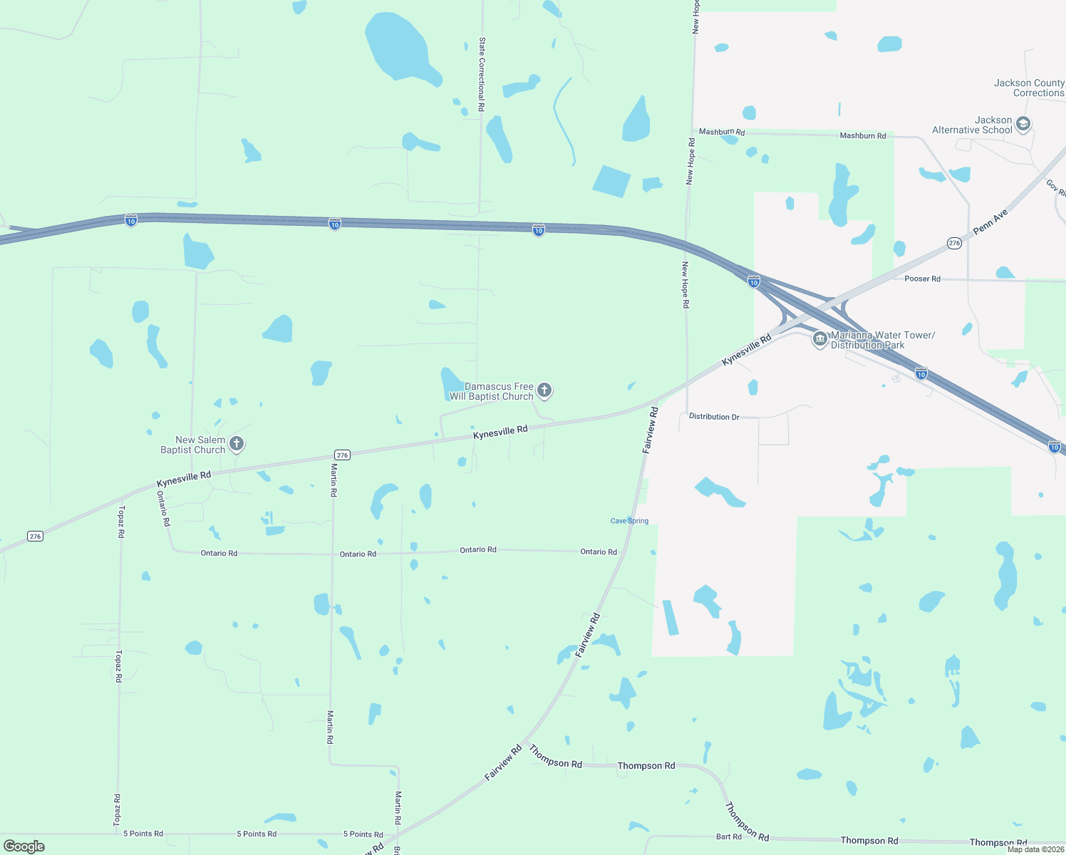 map of restaurants, bars, coffee shops, grocery stores, and more near Kynesville Road in Marianna
