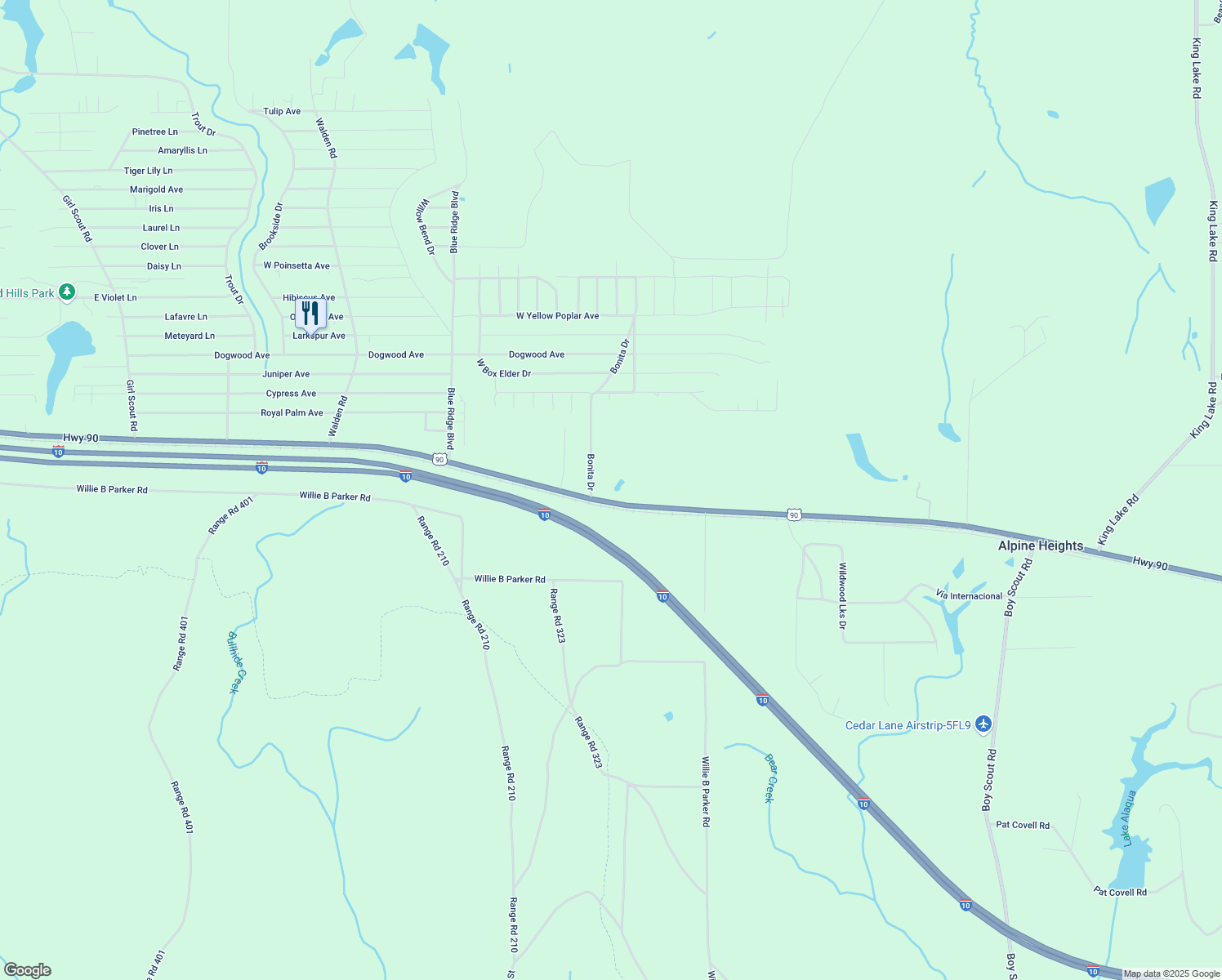 map of restaurants, bars, coffee shops, grocery stores, and more near 64 Bonita Drive in DeFuniak Springs