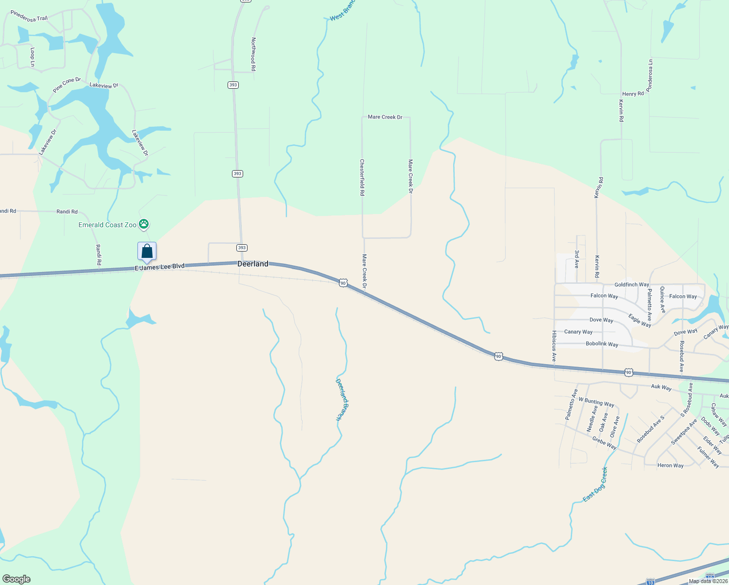 map of restaurants, bars, coffee shops, grocery stores, and more near 5201 Mare Creek Drive in Crestview