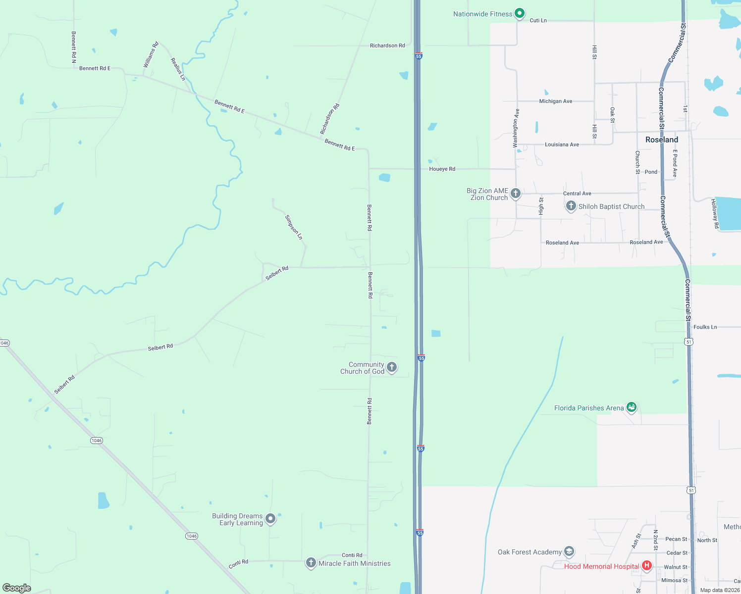 map of restaurants, bars, coffee shops, grocery stores, and more near 61584 Bennett Road in Amite City