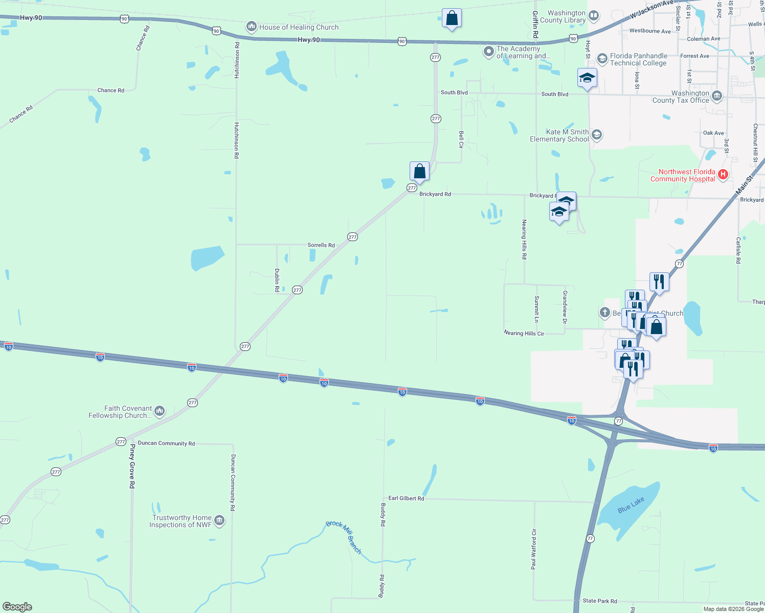 map of restaurants, bars, coffee shops, grocery stores, and more near 968 Oswald Gilbert Drive in Chipley