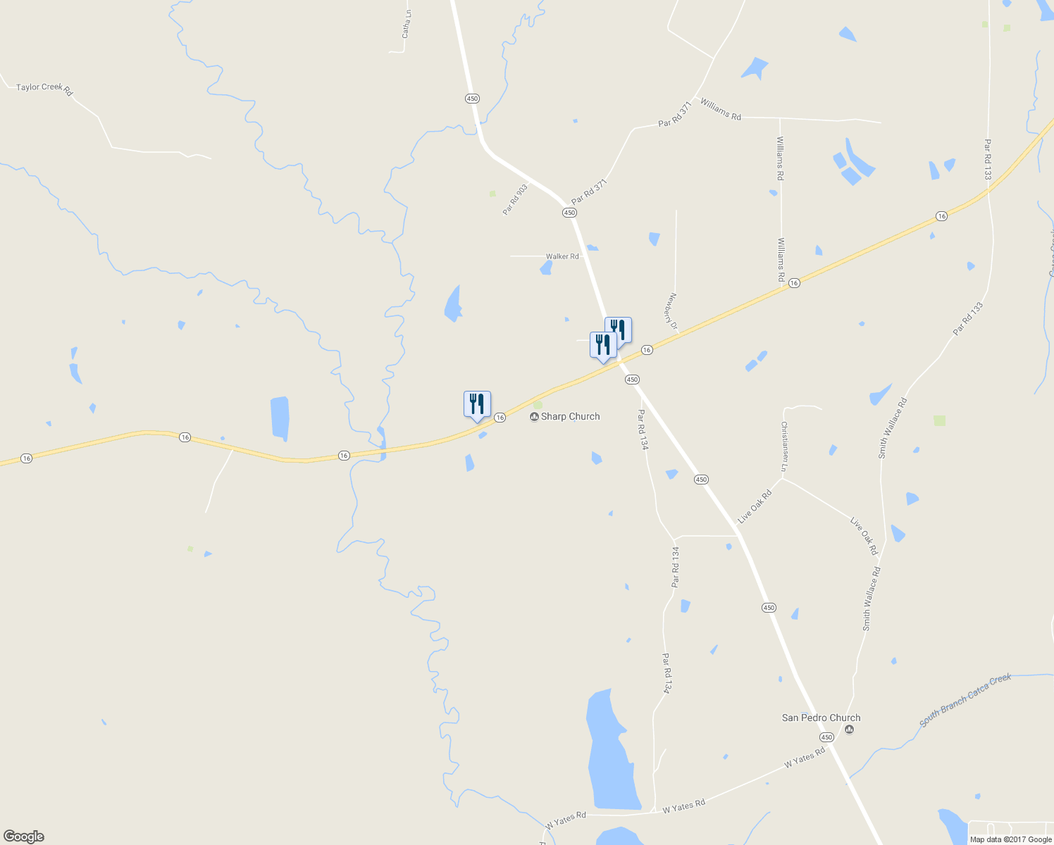 map of restaurants, bars, coffee shops, grocery stores, and more near 38292 Louisiana 16 in Franklinton