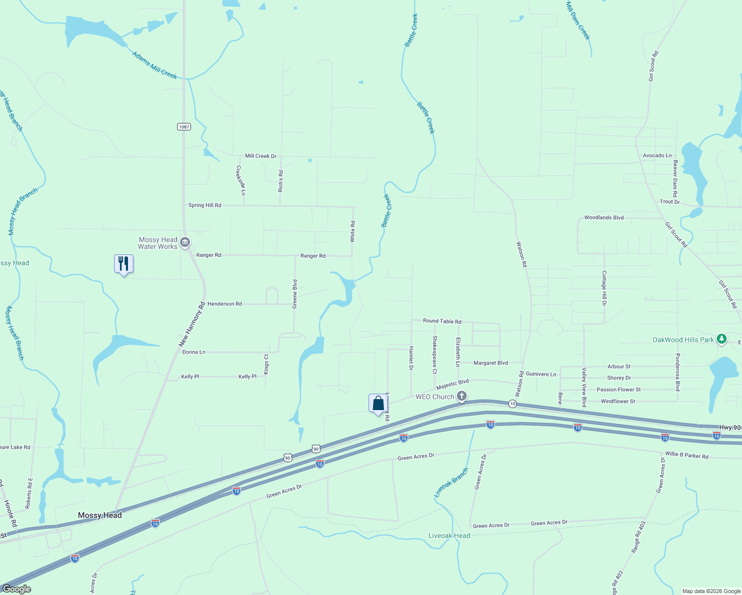 map of restaurants, bars, coffee shops, grocery stores, and more near 169 White Road in DeFuniak Springs