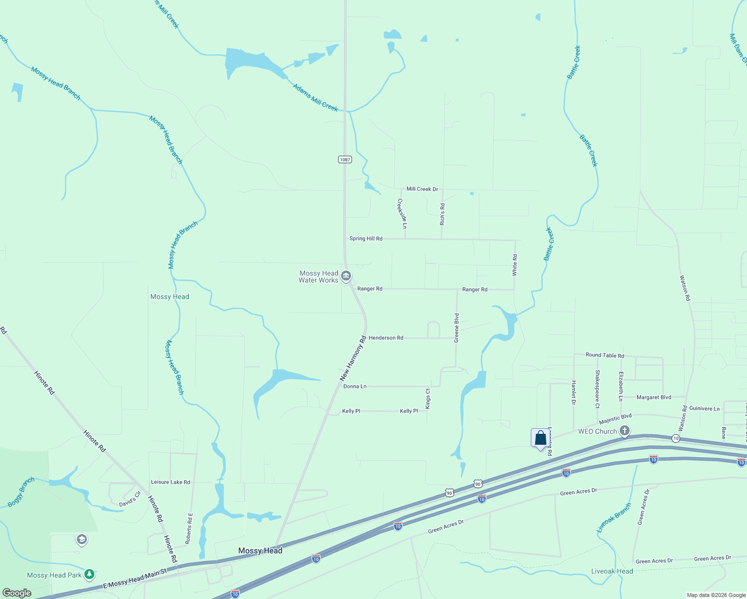 map of restaurants, bars, coffee shops, grocery stores, and more near 124 Ranger Road in DeFuniak Springs