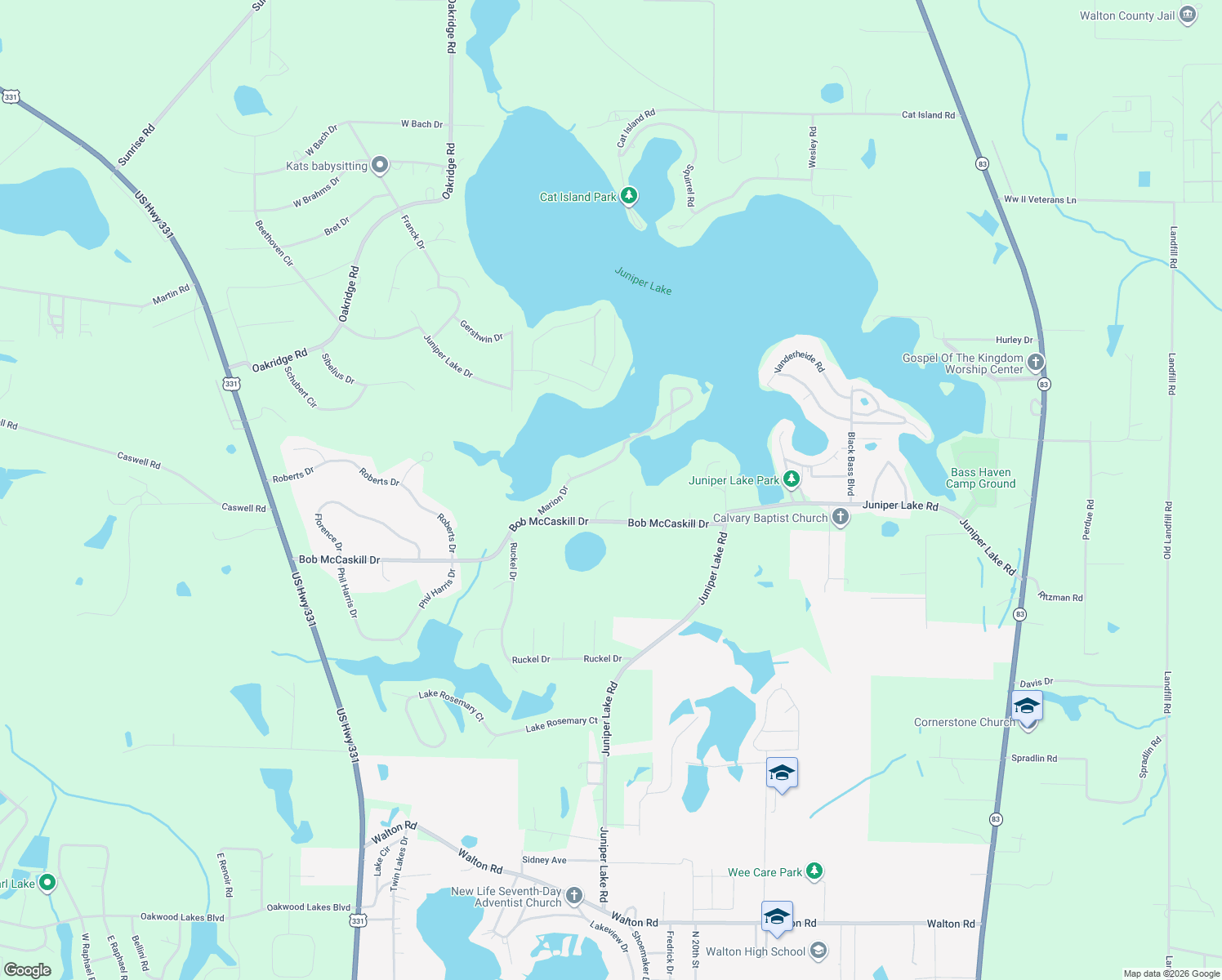 map of restaurants, bars, coffee shops, grocery stores, and more near 87 Sharon Court in DeFuniak Springs