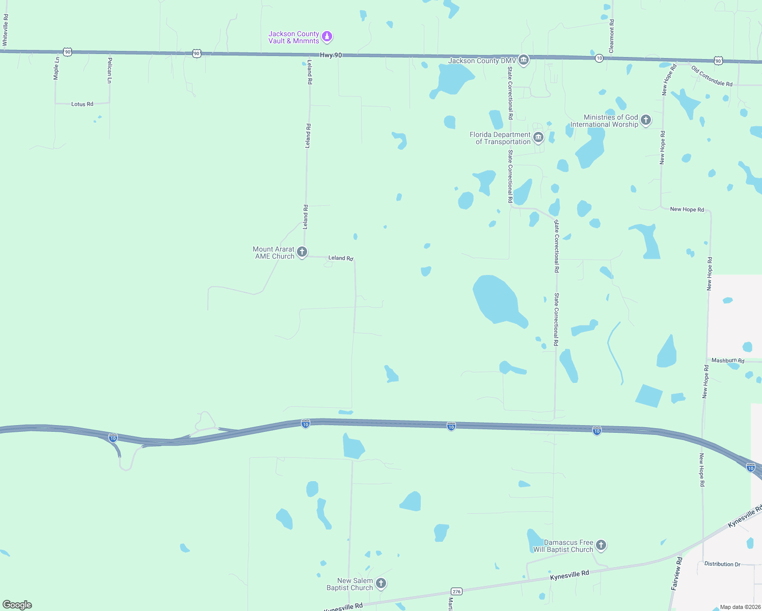 map of restaurants, bars, coffee shops, grocery stores, and more near 2690 Leland Road in Marianna