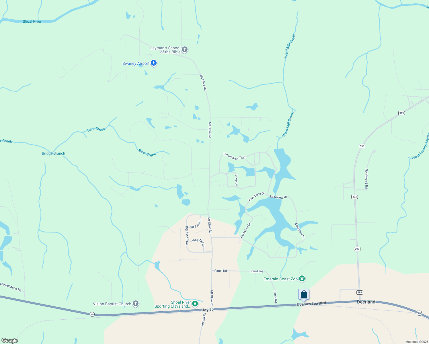 map of restaurants, bars, coffee shops, grocery stores, and more near 4000 Pinederosa Trail in Crestview