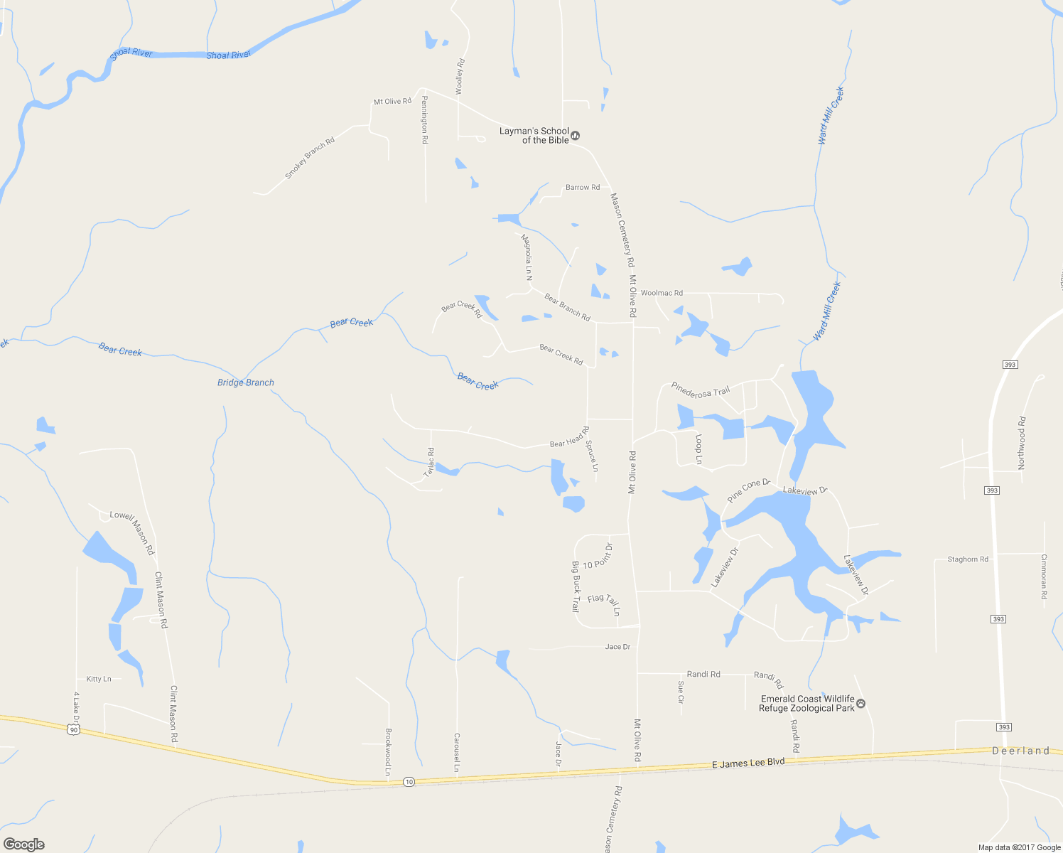 map of restaurants, bars, coffee shops, grocery stores, and more near 3939 Bear Head Road in Crestview