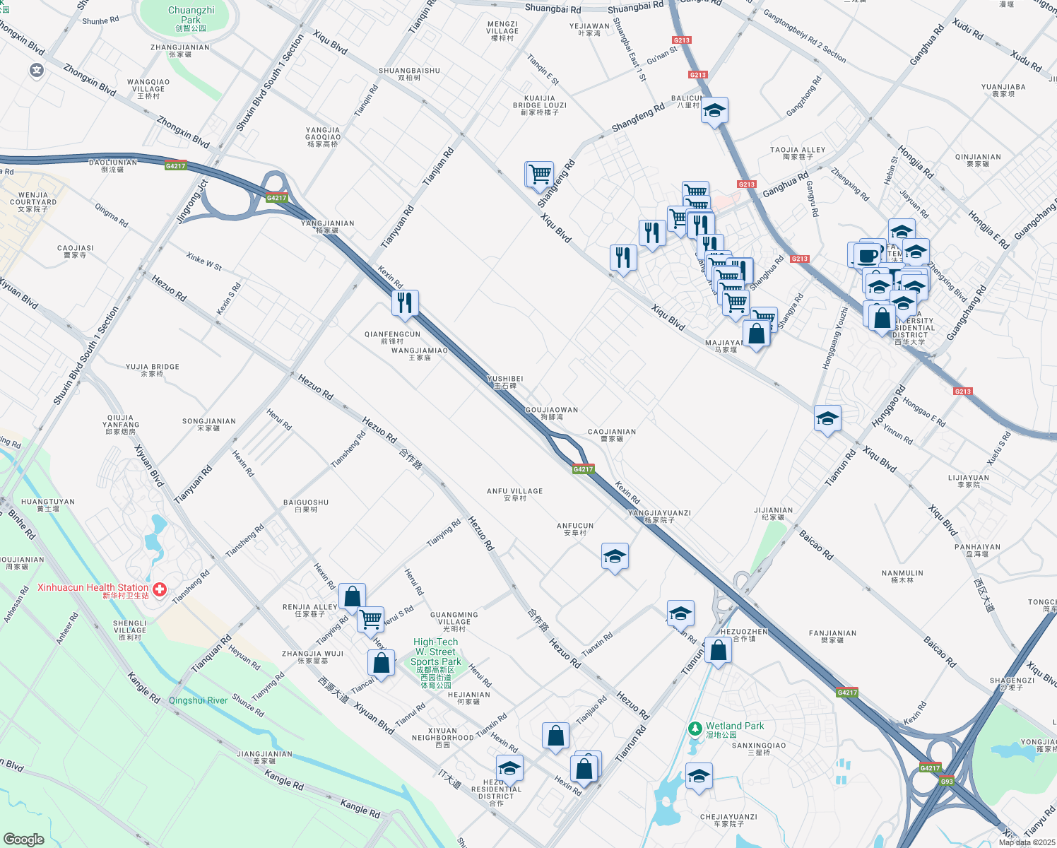 map of restaurants, bars, coffee shops, grocery stores, and more near 8 Ke Xin Lu in Chengdu Shi