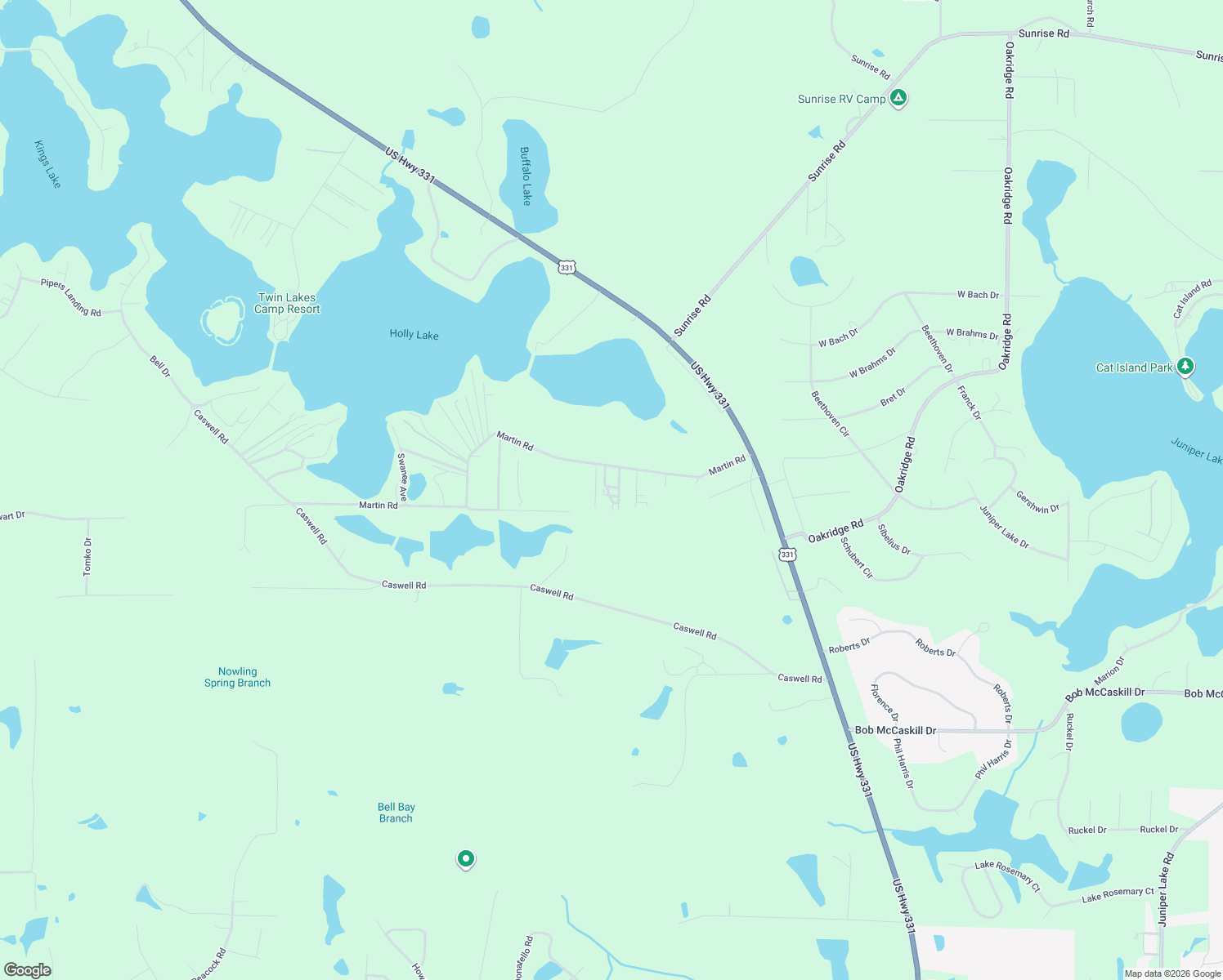 map of restaurants, bars, coffee shops, grocery stores, and more near 461 Martin Road in DeFuniak Springs