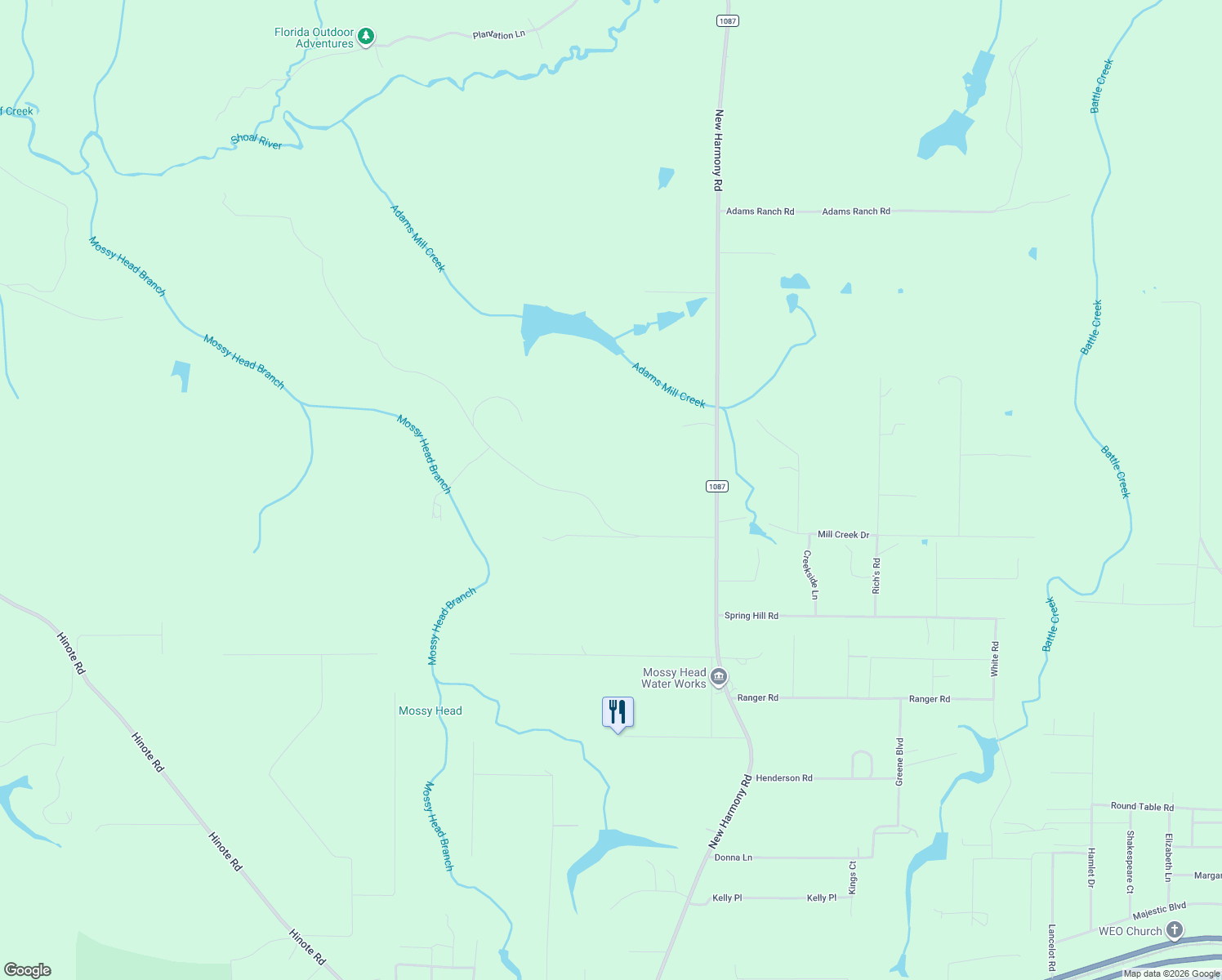map of restaurants, bars, coffee shops, grocery stores, and more near 400 7 Oaks Road in DeFuniak Springs