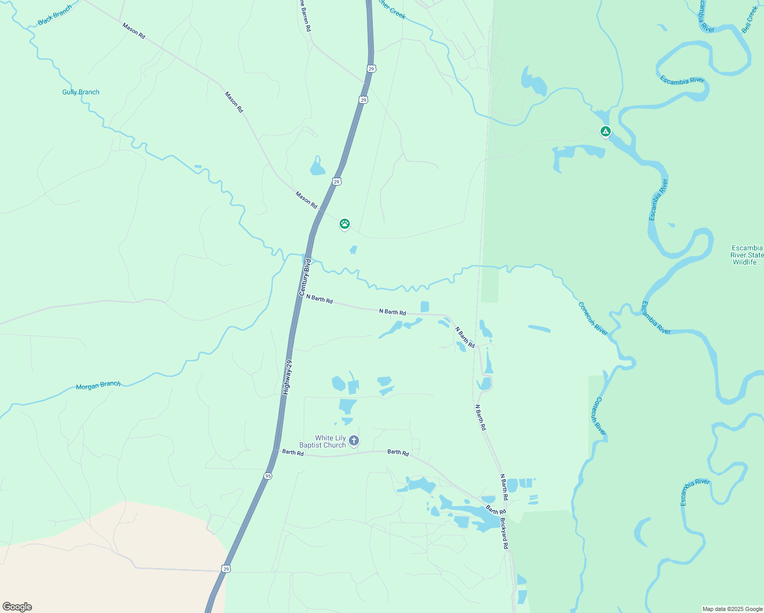 map of restaurants, bars, coffee shops, grocery stores, and more near 9940 North Barth Road in Molino