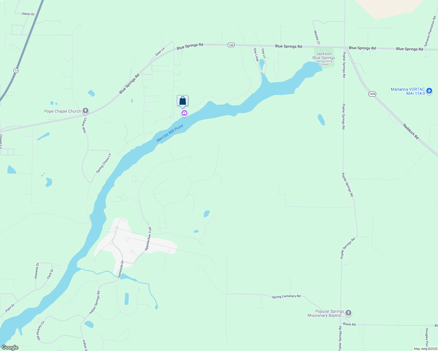 map of restaurants, bars, coffee shops, grocery stores, and more near Robins Way in Marianna