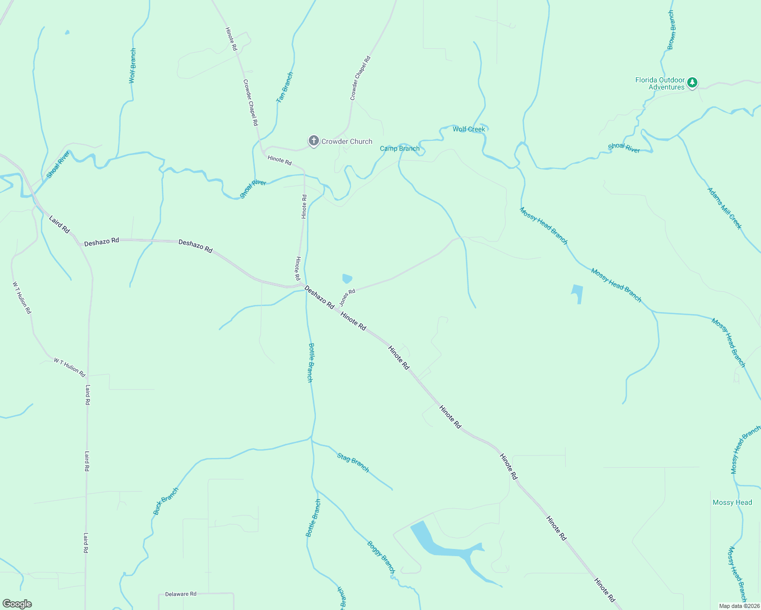 map of restaurants, bars, coffee shops, grocery stores, and more near 2976 Hinote Road in DeFuniak Springs