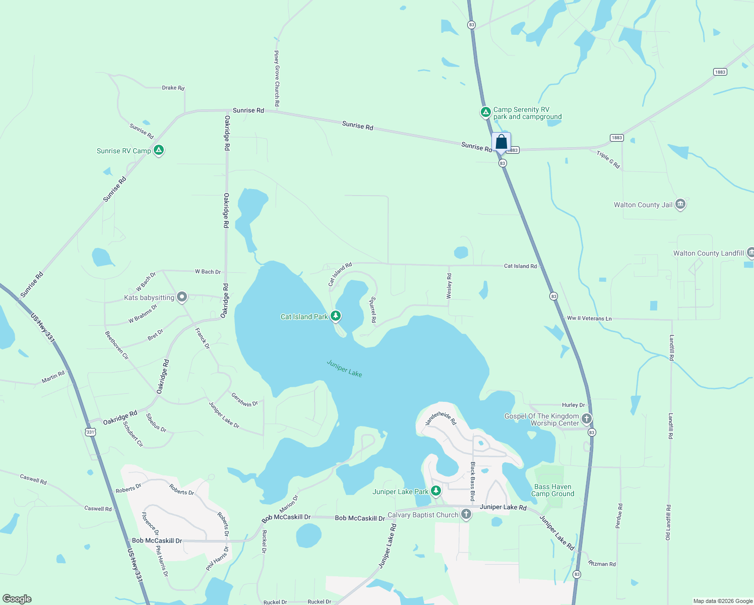 map of restaurants, bars, coffee shops, grocery stores, and more near 522 Squirrel Road in DeFuniak Springs
