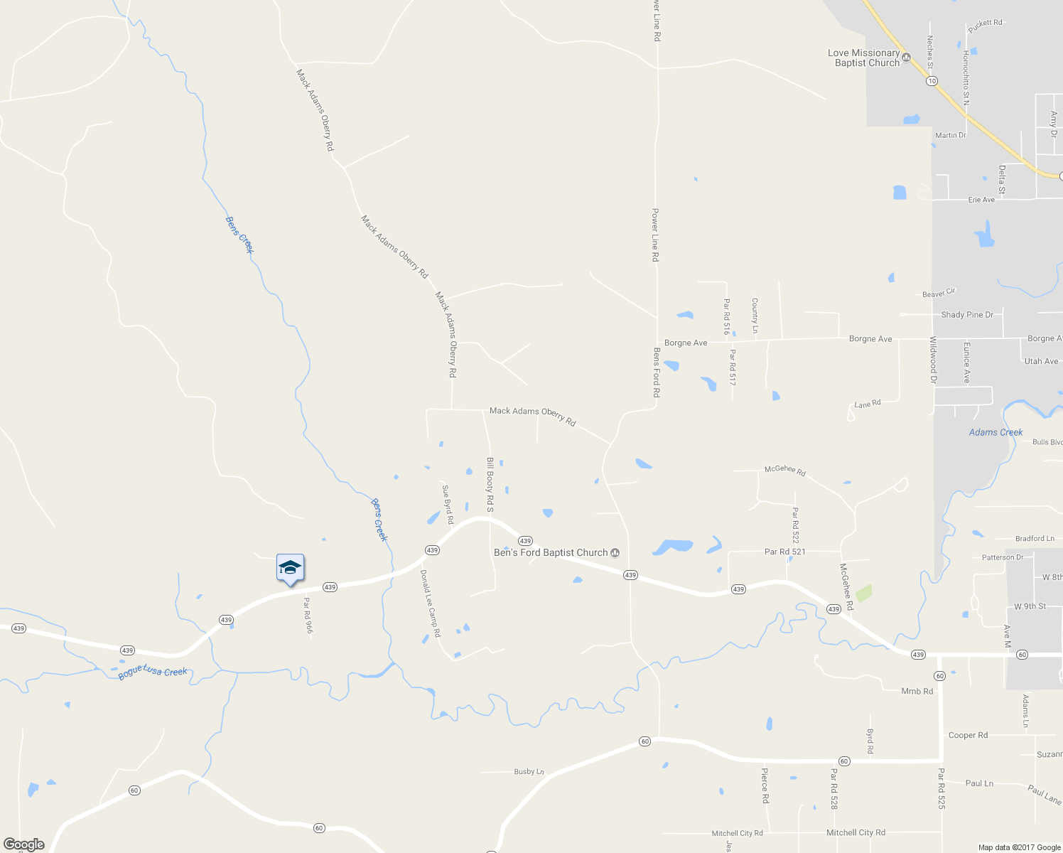 map of restaurants, bars, coffee shops, grocery stores, and more near 17465 Arnold Cooper Road in Bogalusa