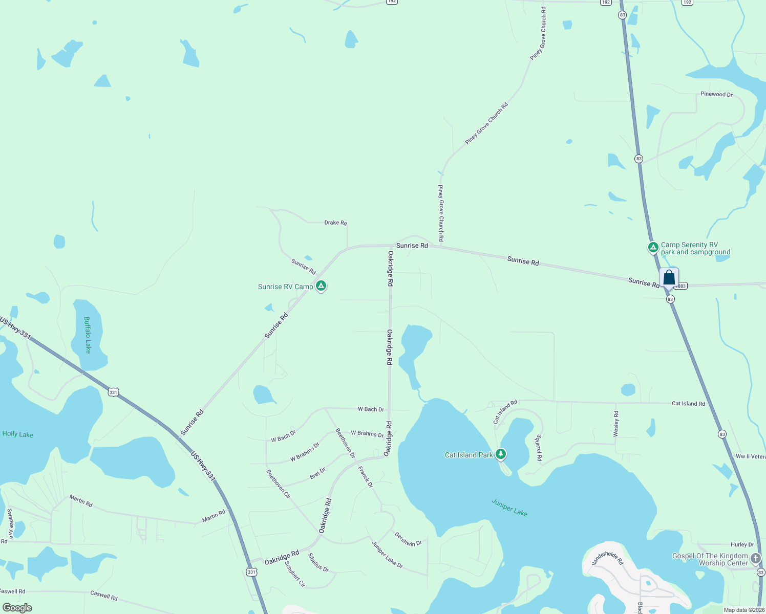 map of restaurants, bars, coffee shops, grocery stores, and more near 2765 Oakridge Road in DeFuniak Springs