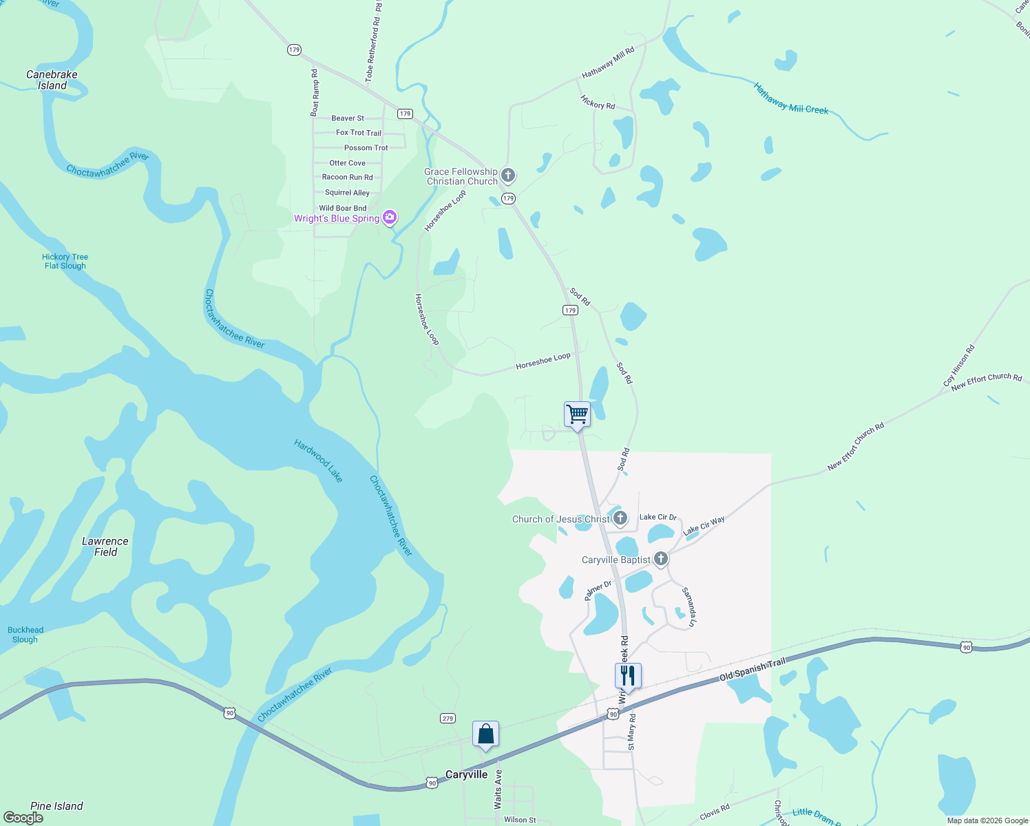 map of restaurants, bars, coffee shops, grocery stores, and more near 2388 Walker Road in Bonifay