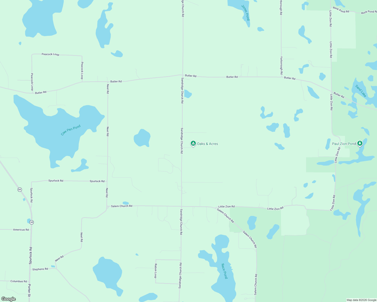 map of restaurants, bars, coffee shops, grocery stores, and more near 3172 Sandridge Church Road in Sneads