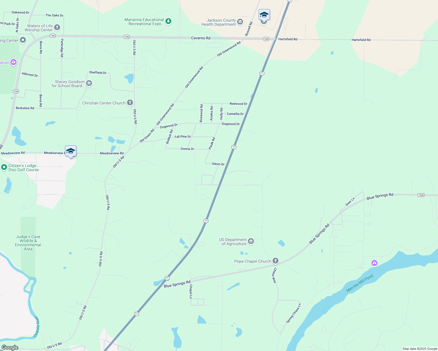 map of restaurants, bars, coffee shops, grocery stores, and more near 3159 Florida 71 in Marianna