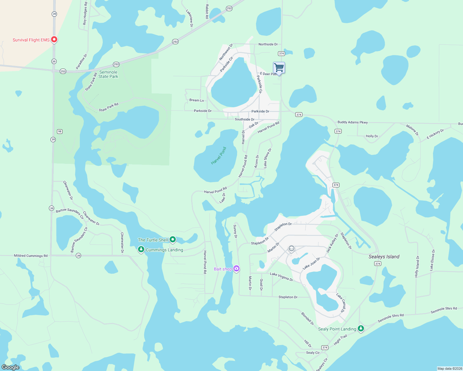 map of restaurants, bars, coffee shops, grocery stores, and more near Harvel Pond Road in Donalsonville