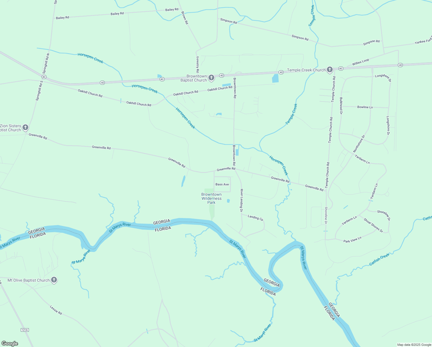 map of restaurants, bars, coffee shops, grocery stores, and more near 21 Temple Landing Road in Kingsland