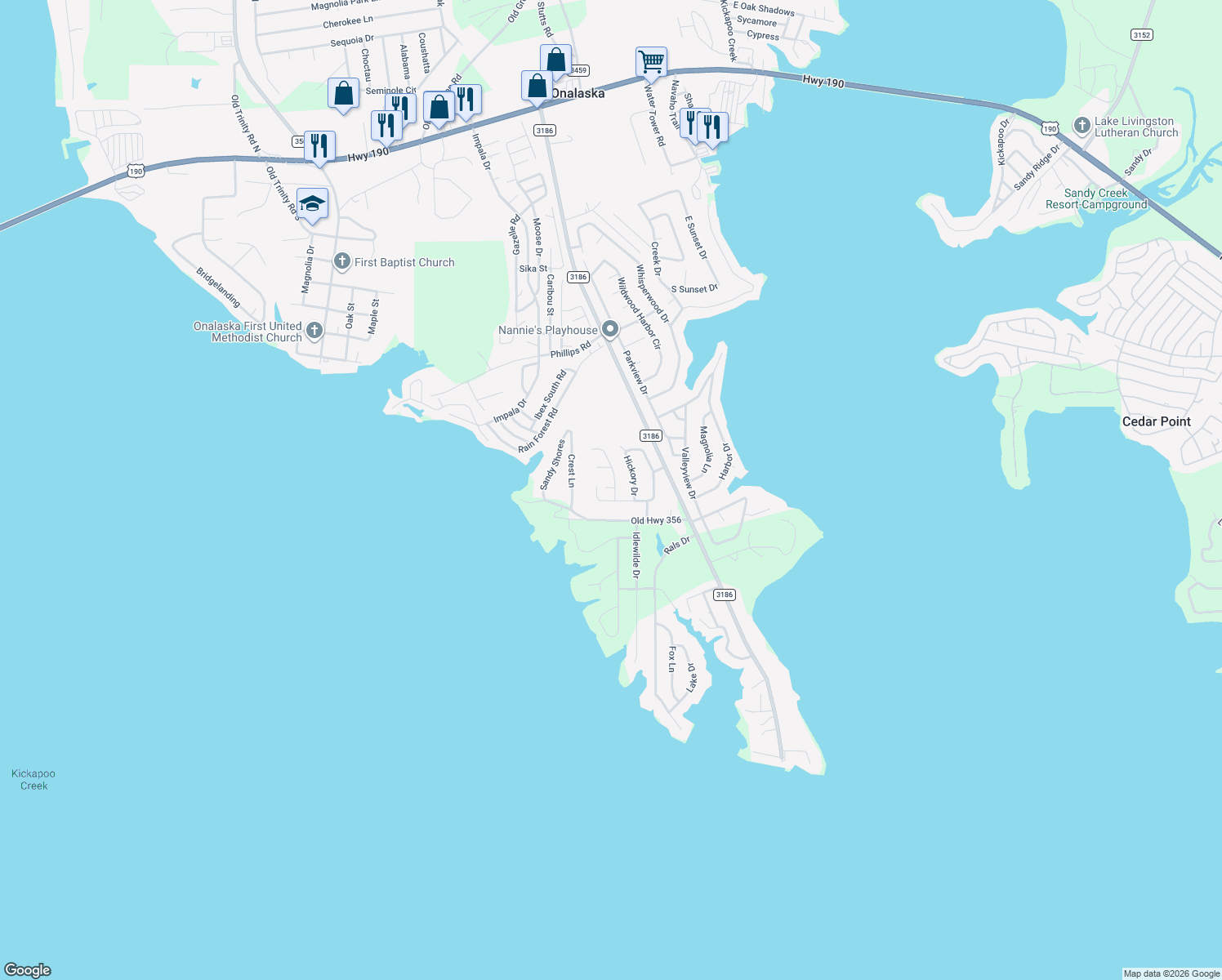 map of restaurants, bars, coffee shops, grocery stores, and more near 131 Pine Grove Dr in Onalaska