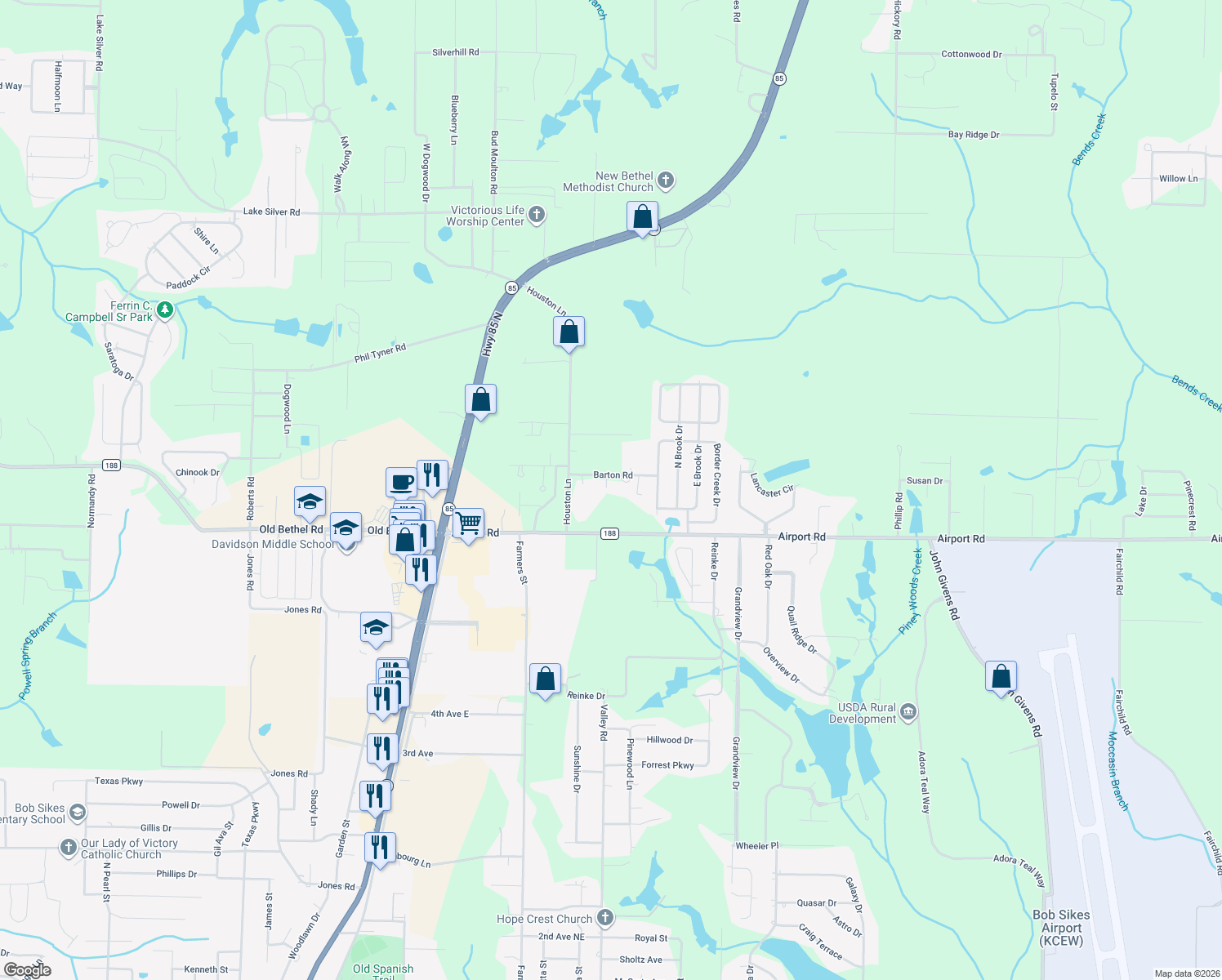 map of restaurants, bars, coffee shops, grocery stores, and more near 2928 Barton Road in Crestview