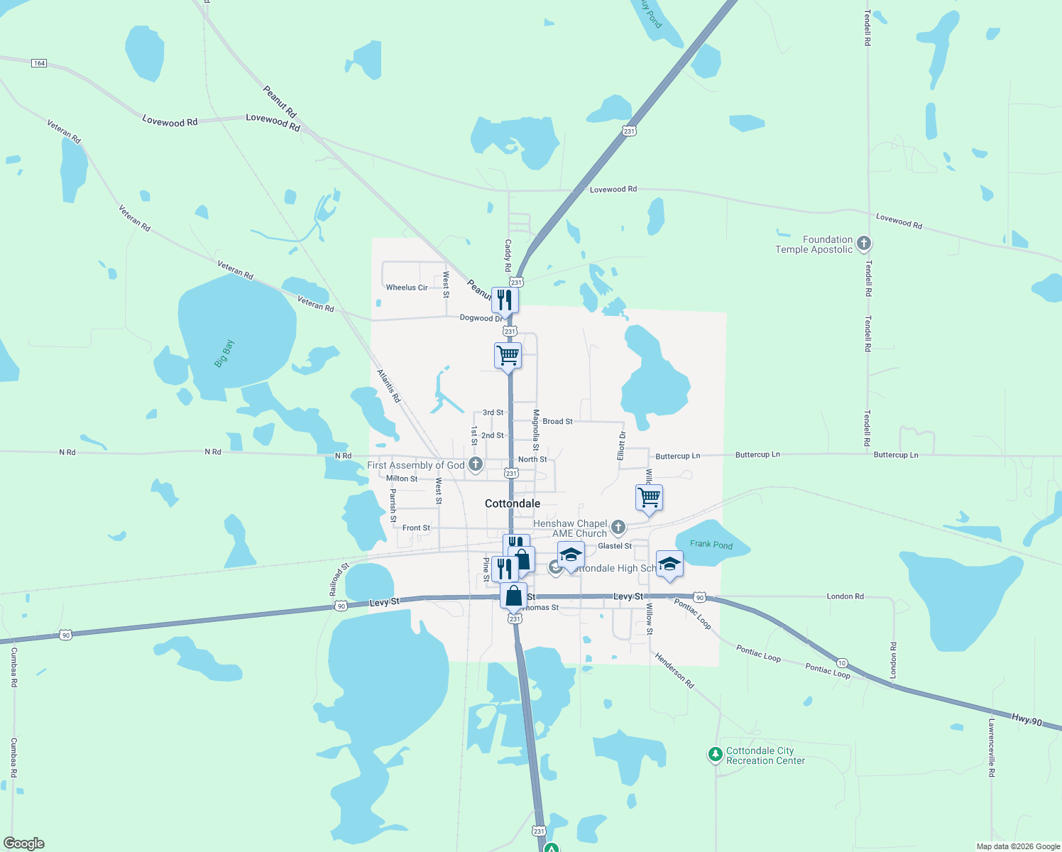 map of restaurants, bars, coffee shops, grocery stores, and more near 2665 Broad Street in Cottondale