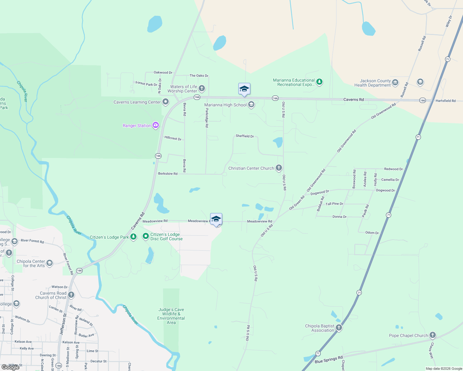 map of restaurants, bars, coffee shops, grocery stores, and more near 4705 Berkshire Road in Marianna