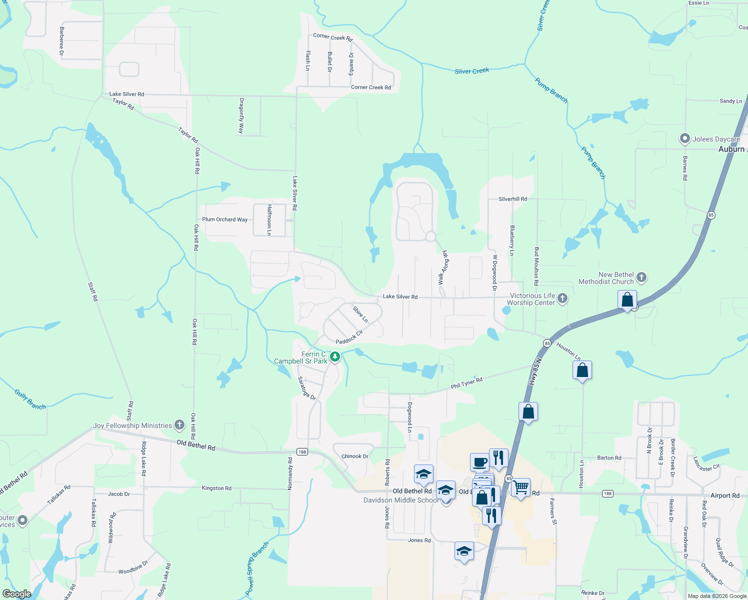 map of restaurants, bars, coffee shops, grocery stores, and more near 2652 Paddock Circle in Crestview