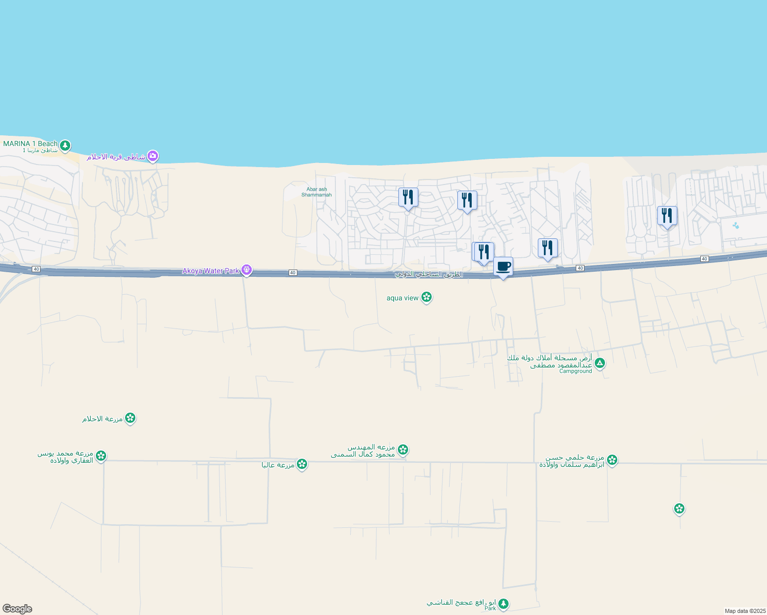 map of restaurants, bars, coffee shops, grocery stores, and more near in North Coast