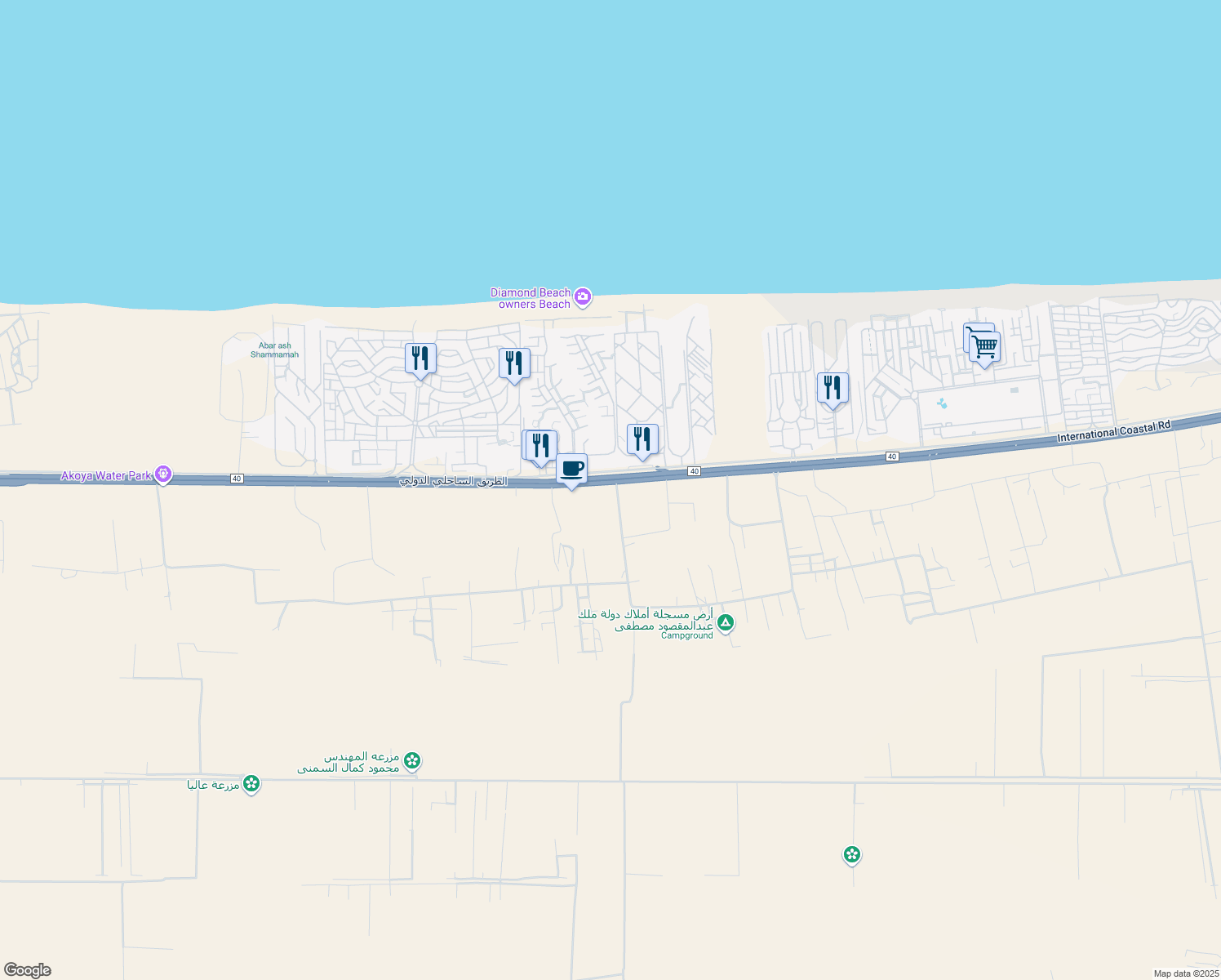 map of restaurants, bars, coffee shops, grocery stores, and more near Alexandria - Marsa Matrouh Road in El Alamein