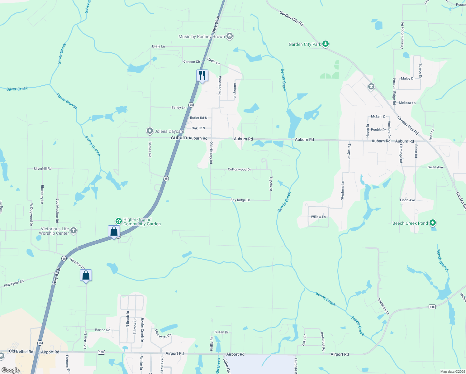 map of restaurants, bars, coffee shops, grocery stores, and more near 3153 Mayhair Road in Crestview