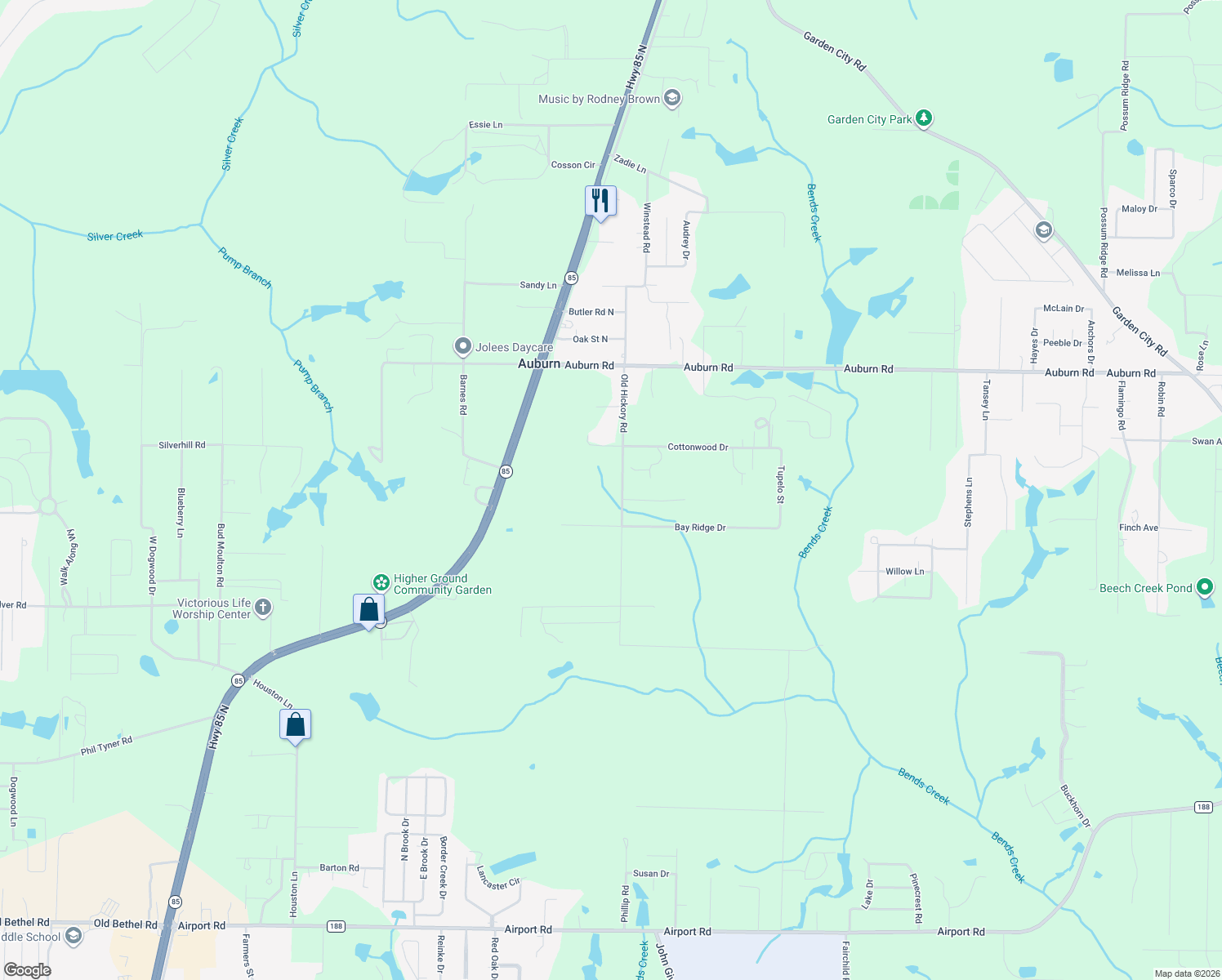 map of restaurants, bars, coffee shops, grocery stores, and more near 6074 Old Hickory Road in Crestview
