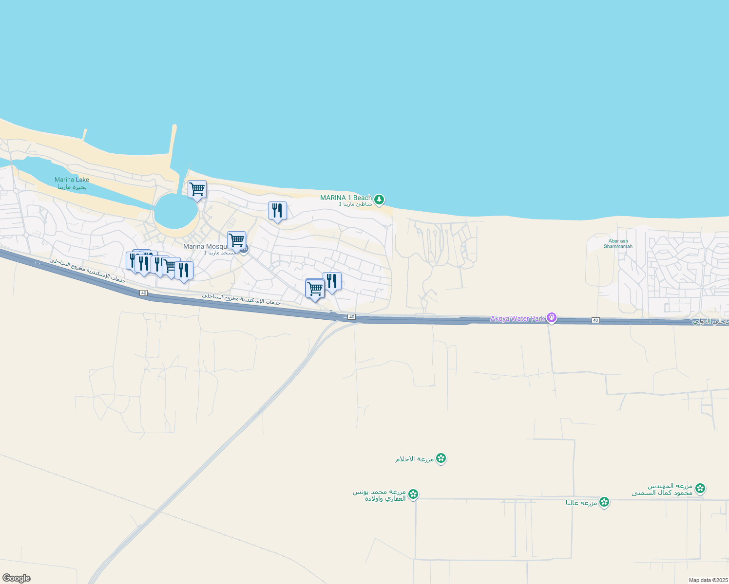 map of restaurants, bars, coffee shops, grocery stores, and more near in El Alamein