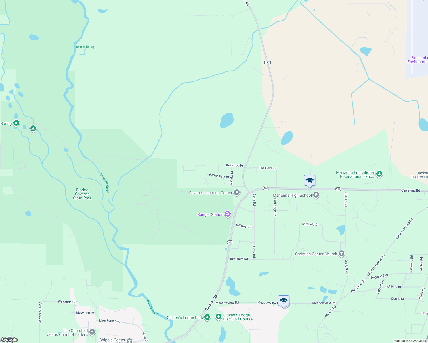 map of restaurants, bars, coffee shops, grocery stores, and more near 4562 Oakwood Dr in Marianna