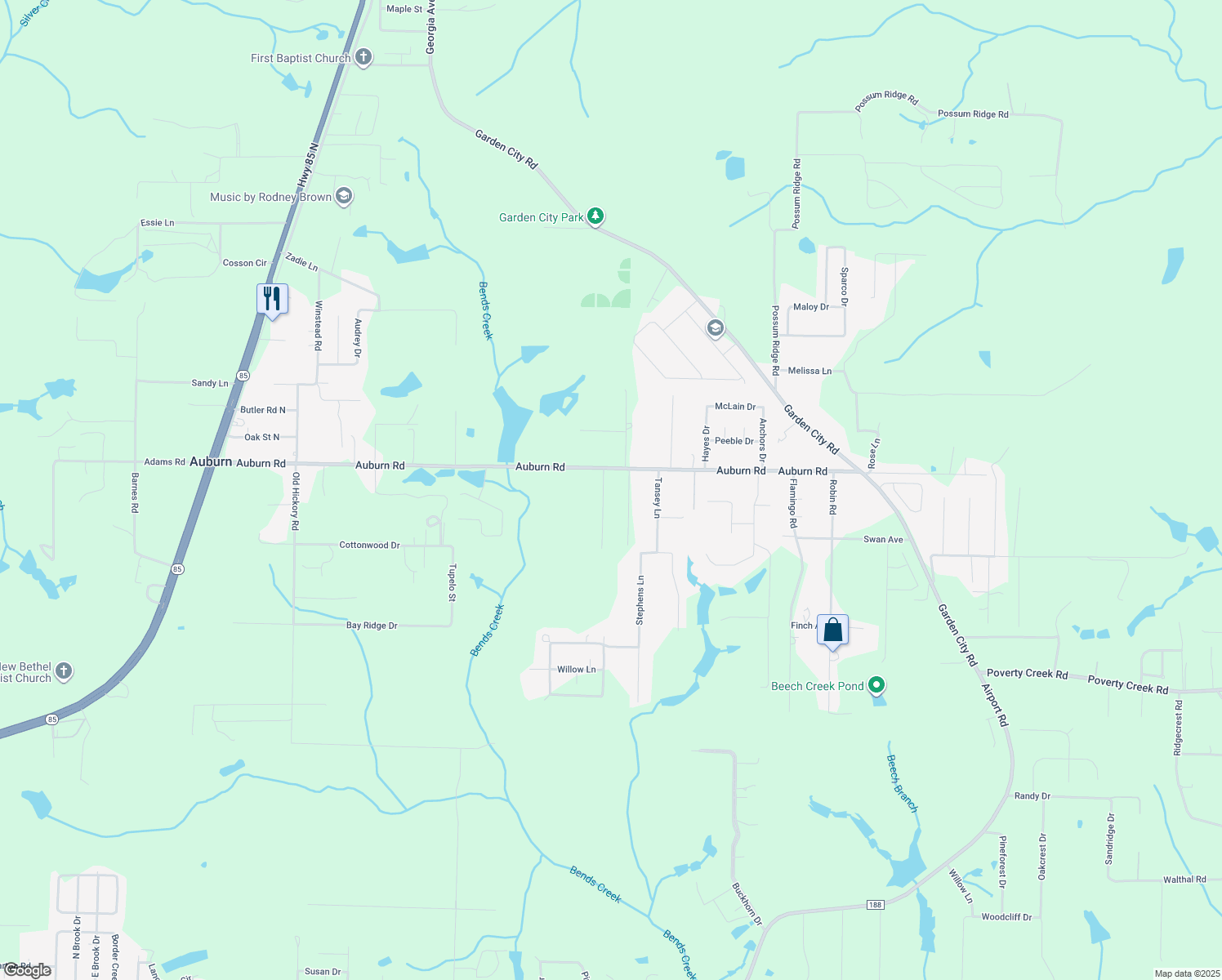 map of restaurants, bars, coffee shops, grocery stores, and more near 6141 Santee Street in Crestview