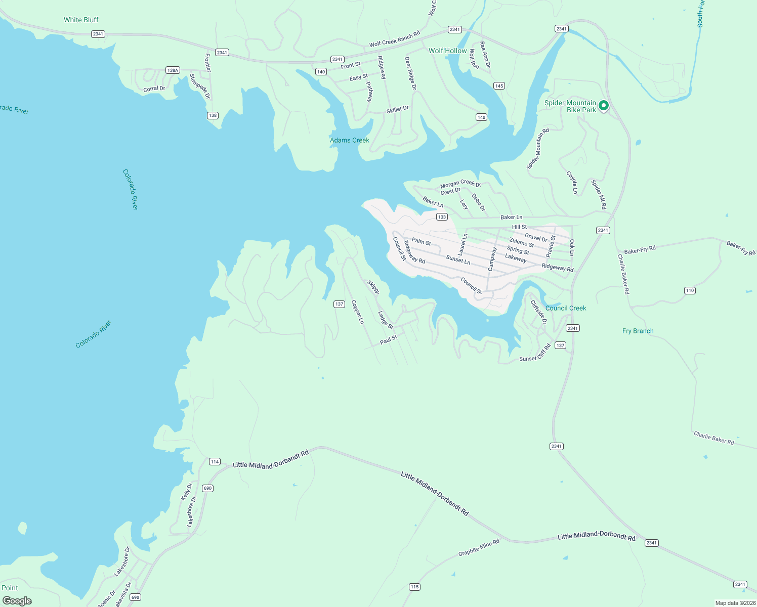 map of restaurants, bars, coffee shops, grocery stores, and more near 2220 Sunset Cliff Road in Burnet