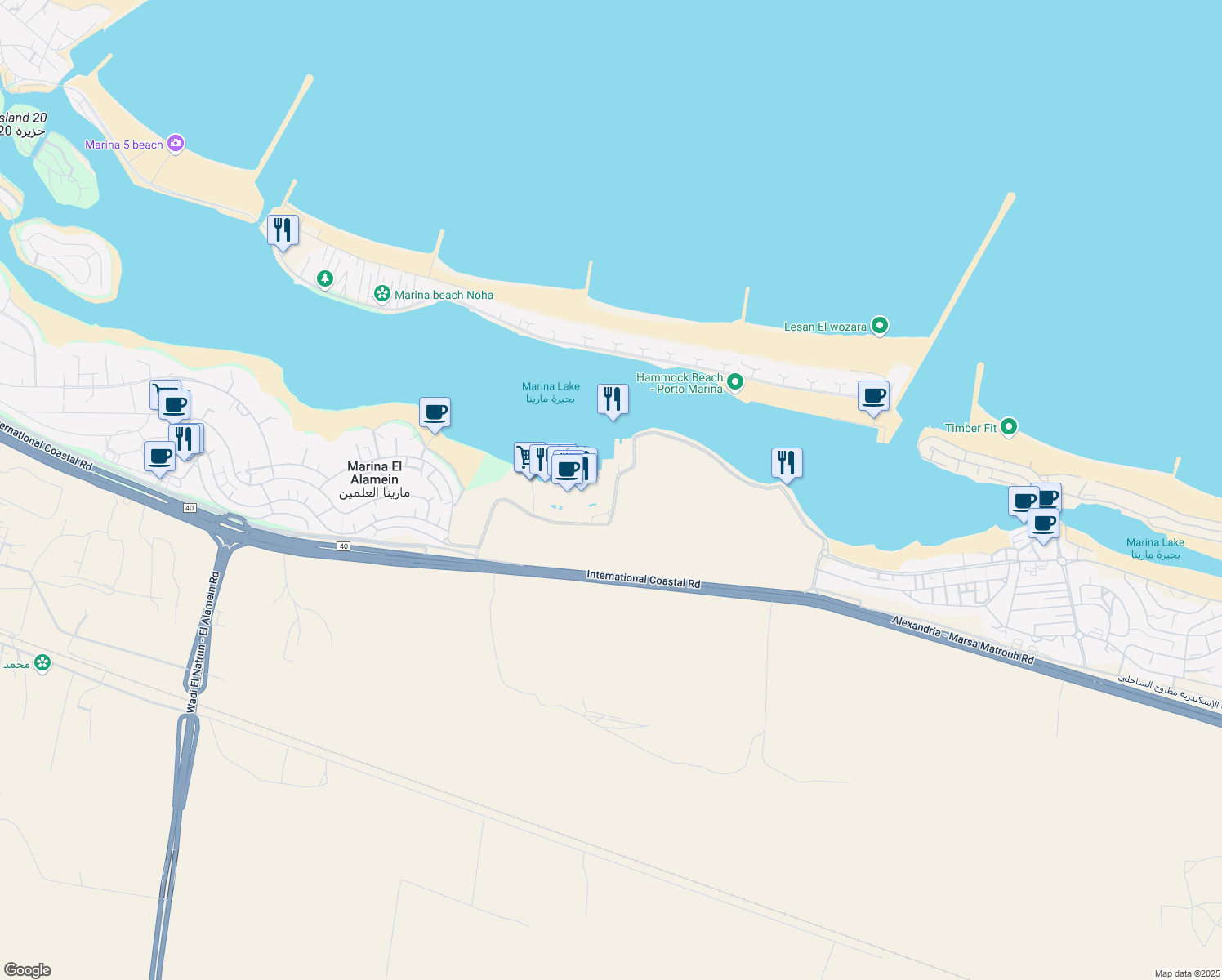 map of restaurants, bars, coffee shops, grocery stores, and more near in North Coast