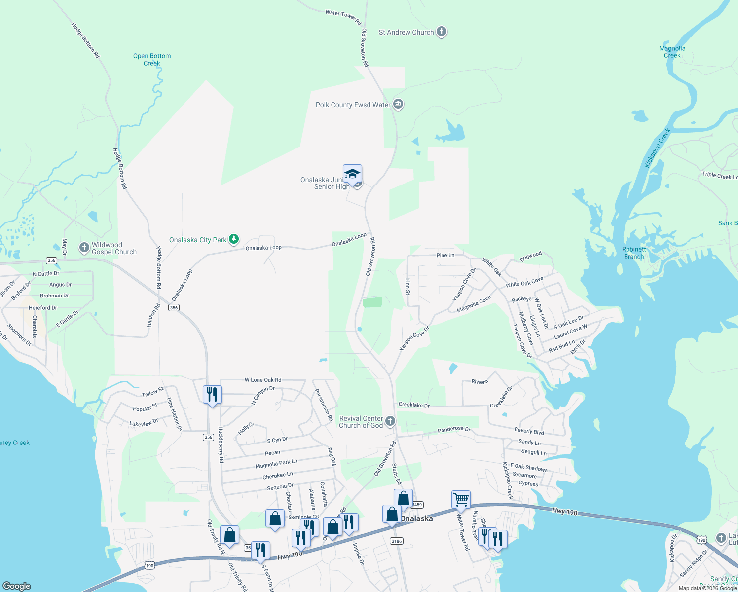 map of restaurants, bars, coffee shops, grocery stores, and more near 137 Saint Andrews Cemetery Road in Onalaska
