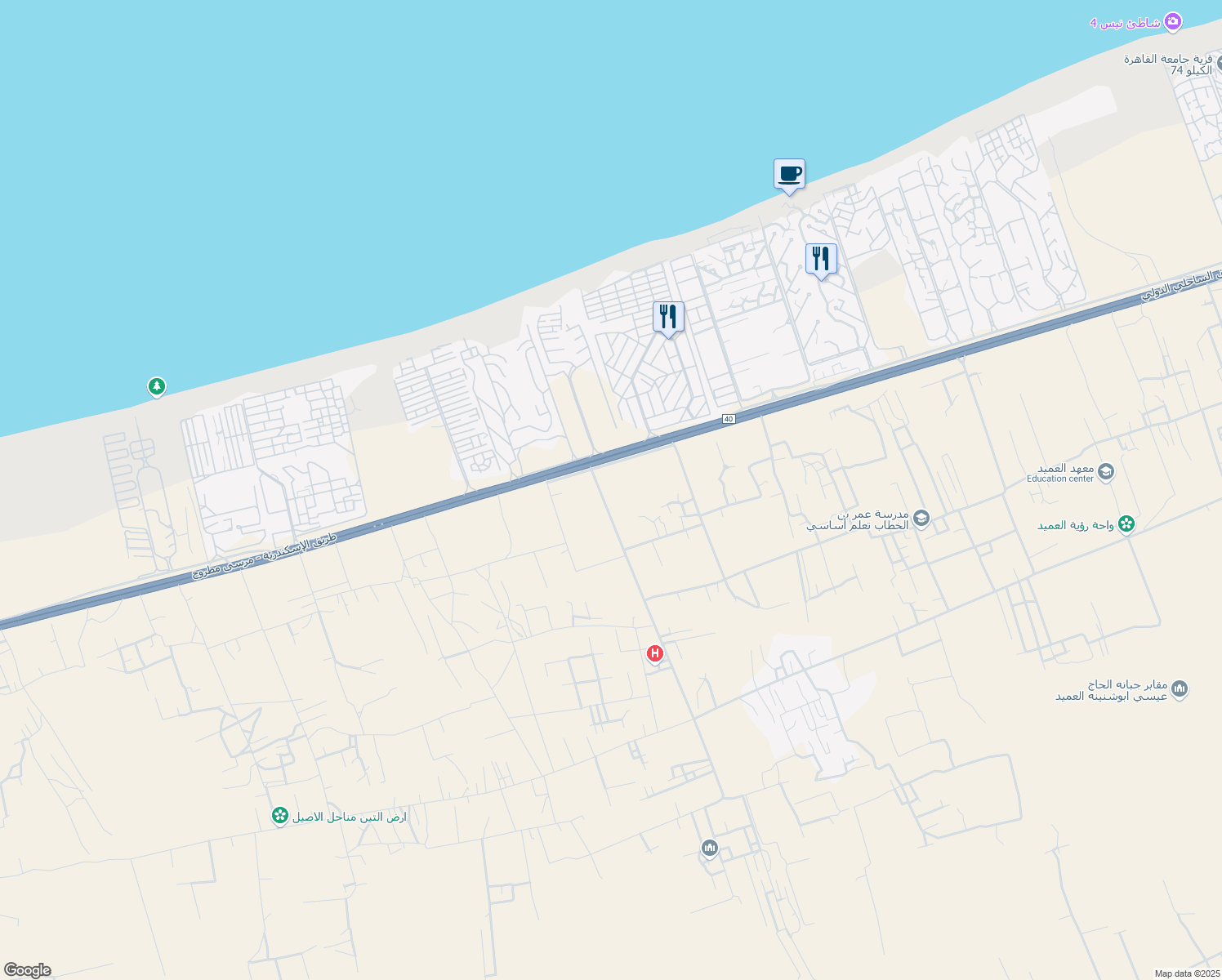 map of restaurants, bars, coffee shops, grocery stores, and more near in El Hamam