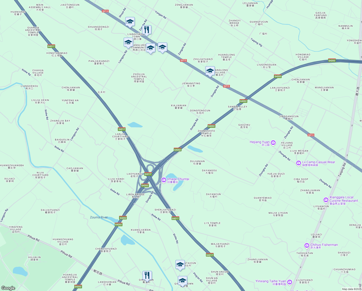 map of restaurants, bars, coffee shops, grocery stores, and more near Dong Da Lu in Cheng Du Shi