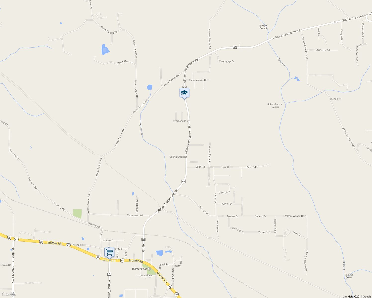 map of restaurants, bars, coffee shops, grocery stores, and more near 7125 Wilmer Georgetown Rd in Mobile