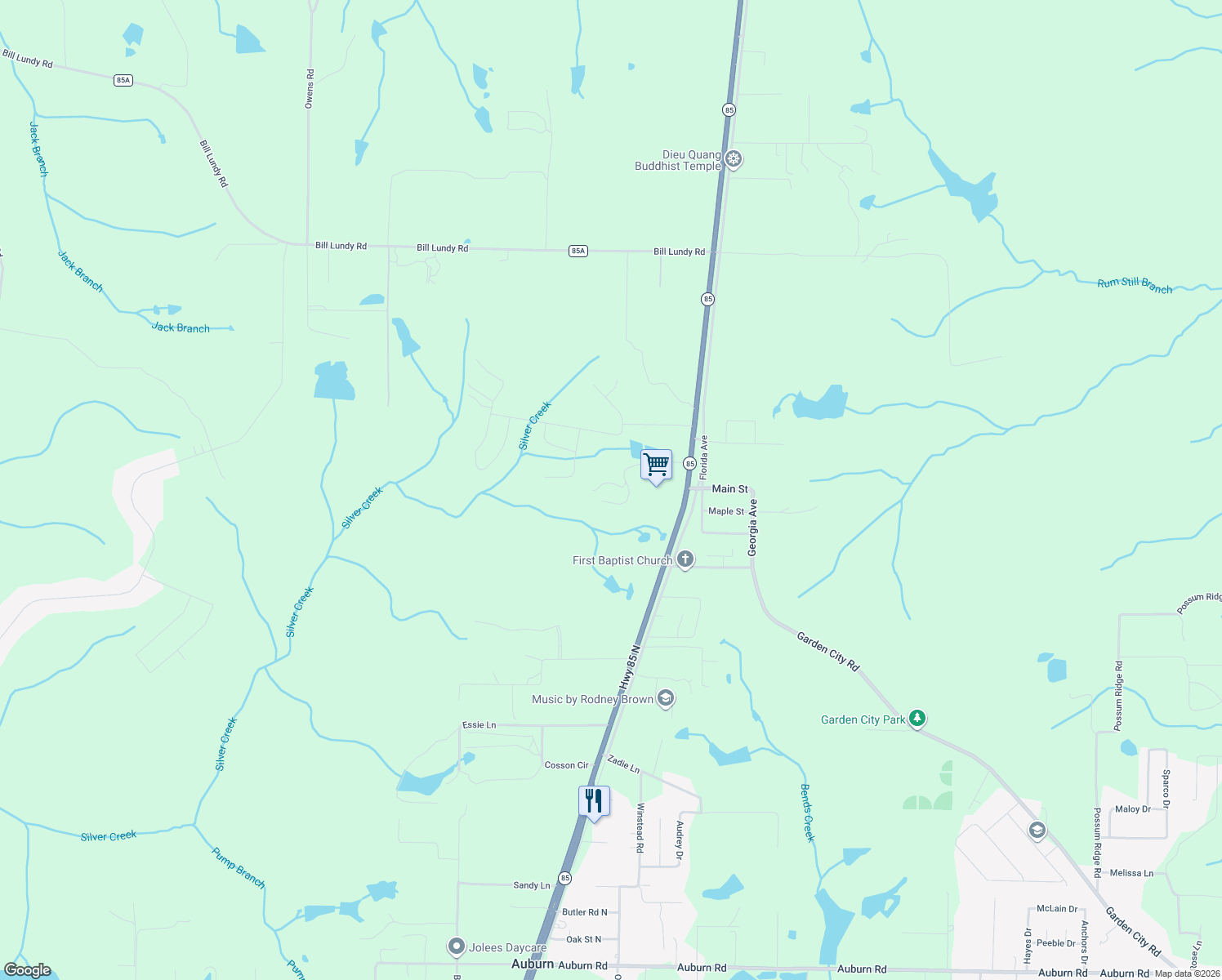 map of restaurants, bars, coffee shops, grocery stores, and more near 3031 Jim Green Road in Crestview